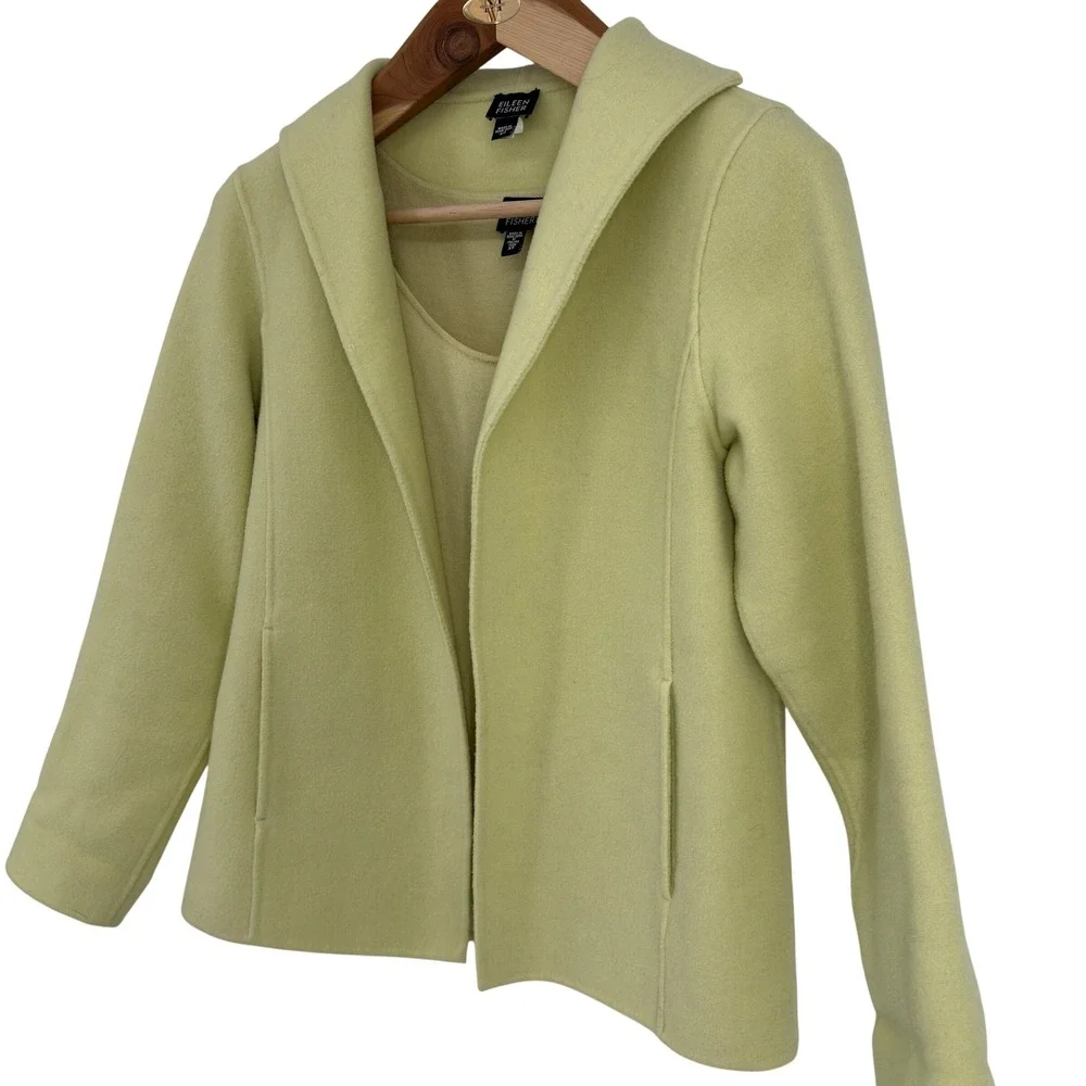 Y2K Eileen Fisher 2 Pc Set Jacket Tank Light Pistachio Merino Wool Hong‎ Kong XS